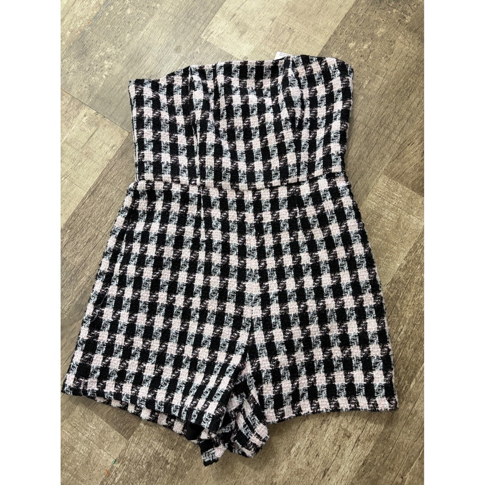 Anthropologie Hutch White Pink Gingham Tweed Strapless‎ Romper Jumpsuit  6 New - Picture 3 of 8